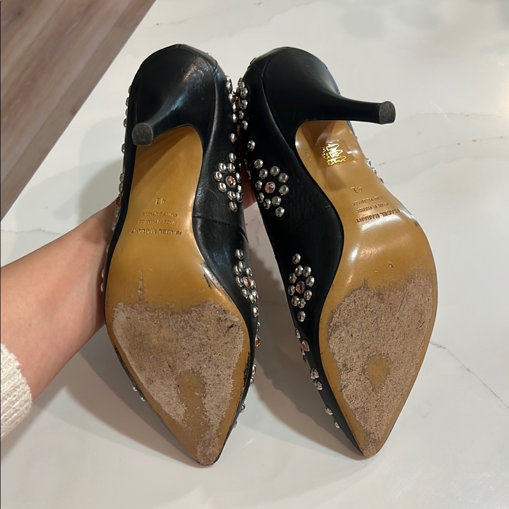 ISABEL MARANT Clemence Studded Crystal Jeweled Black Leather Pumps Heels 41 10 - Picture 8 of 10
